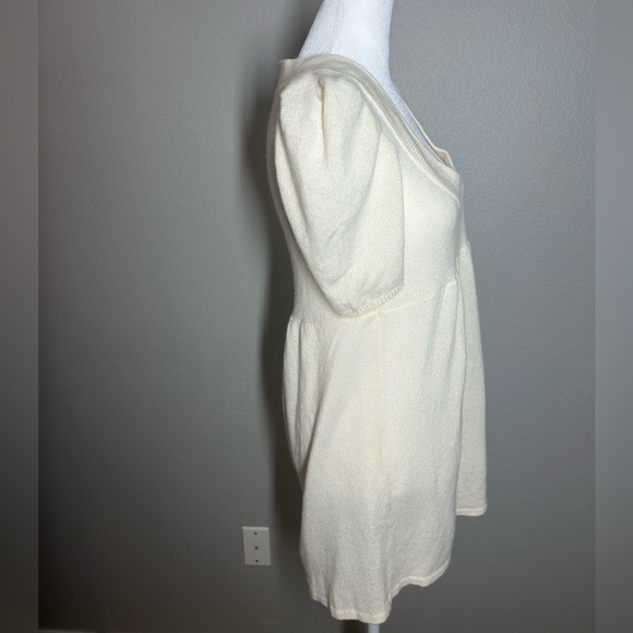 Aqua Bloomingdale’s 100% Cashmere Cream Minimalist Babydoll Mini Dress Sz M - Picture 9 of 10